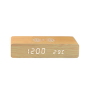 Digital Alarm Clock with Wireless Charging-Wood