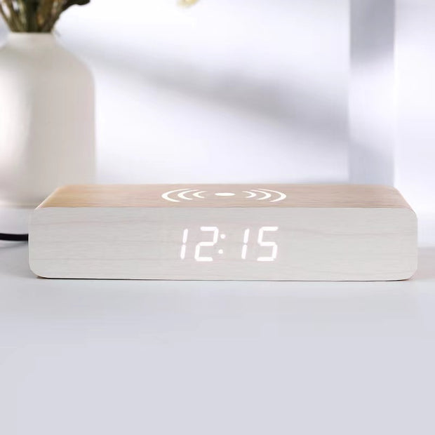 Digital Alarm Clock with Wireless Charging-White